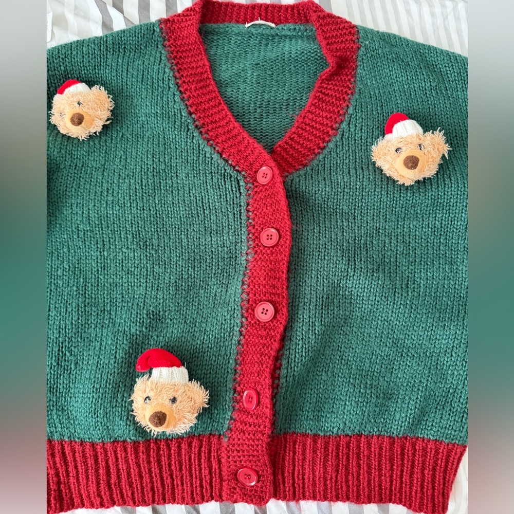 JODIFL Green and Red Women's Sweater with Bear Accents - Picture 9 of 10